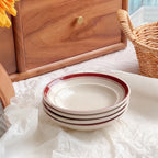Conjunto de 4 Pratos de Cerâmica às Riscas com Bordas Verdes - Taças de Molho para Imersão de Cor Sólida Fáceis, Pratos de Snacks de 4,5 polegadas, Taças de Sobremesa, Adequadas para Cozinhas Domésticas e Restaurantes, para Servir Condimentos, Marmeladas, Sushi, Ketchup, Churrascos, Festas, Bolos