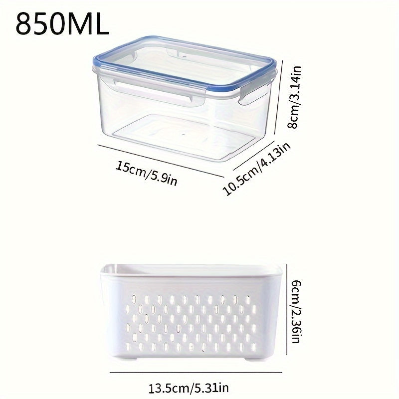 Caixa Grande de Armazenamento de Alimentos Reutilizável 2pçs/4pçs com Tampa Articulada e Cesto de Drenagem - Dupla Camada à Prova de Vazamento Adequada para Carne, Frutas, Legumes, Recipiente de Plástico Empilhável para Despensa, Geladeira, Organização de Cozinha, Recipiente Selado de Grande