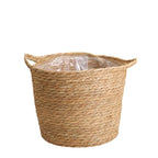 Cesto Cachepot de Palha Natural Com Forro De Plástico Para Vaso