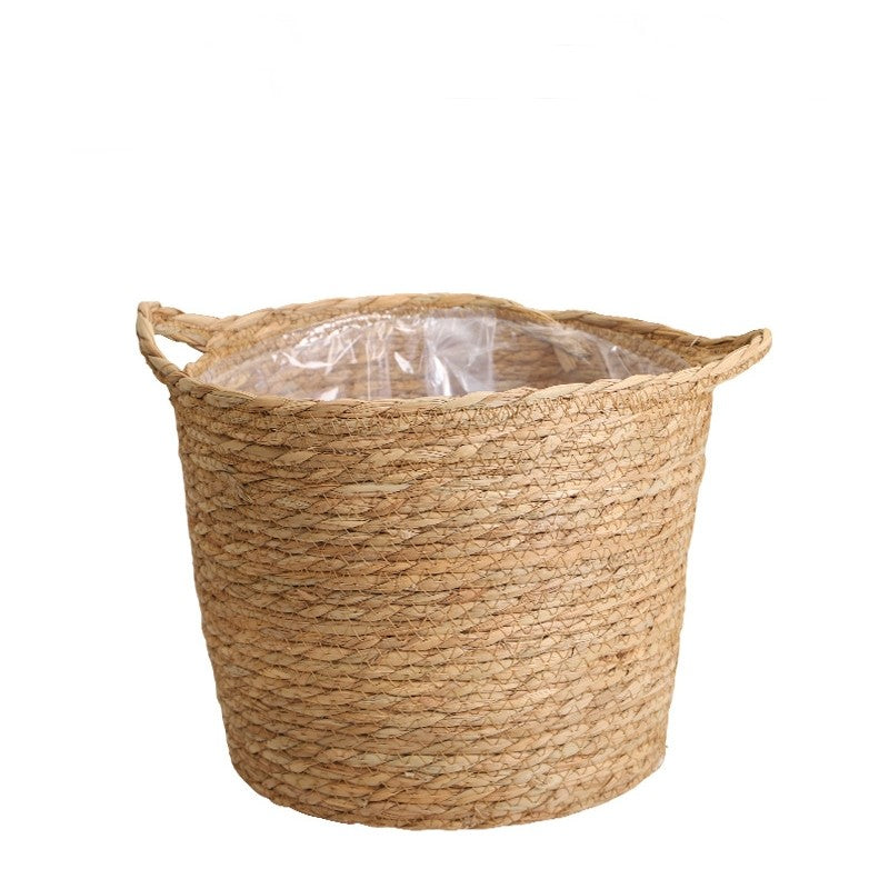 Cesto Cachepot de Palha Natural Com Forro De Plástico Para Vaso