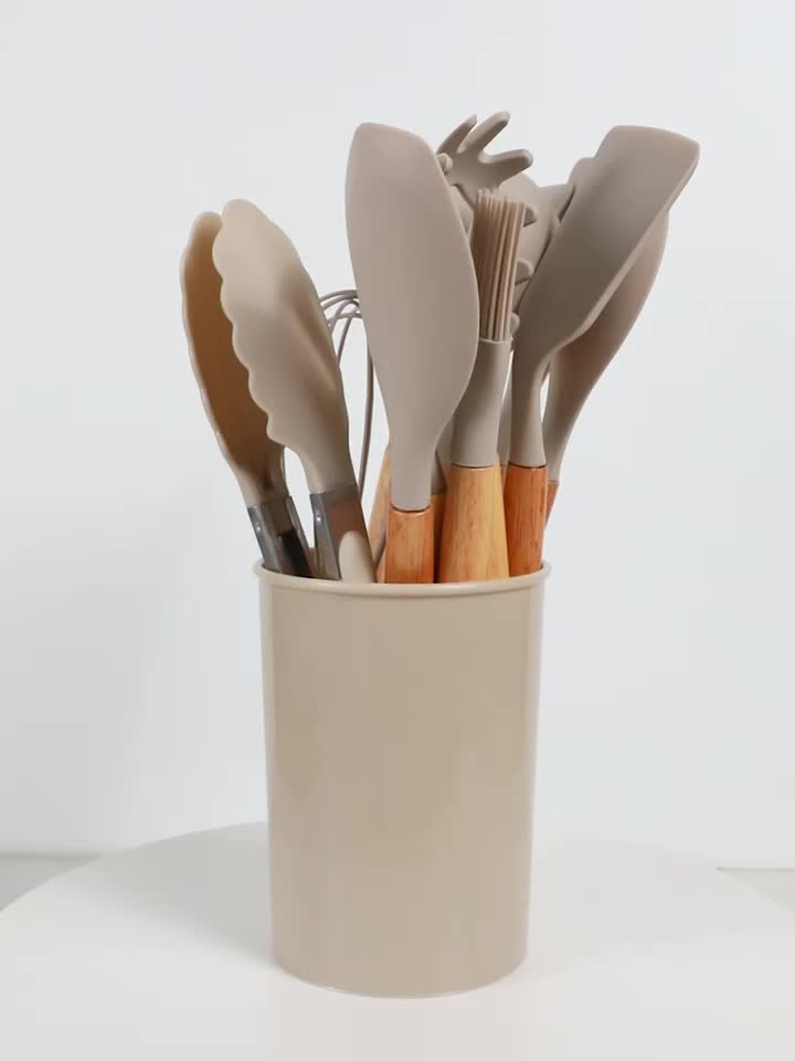 Conjunto de 5 peças, Conjunto de Utensílios de Cozinha em Silicone, Conjunto de Ferramentas de Cozinha para Cozinhar de Forma Segura, Conjunto de Utensílios Antiaderentes com Cabos de Madeira, Utensílios de Cozinha Modernos Laváveis, Acessórios de Cozinha, Gadgets de Cozinha, Adições Essenciais para a Cozinha