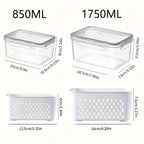 Caixa Grande de Armazenamento de Alimentos Reutilizável 2pçs/4pçs com Tampa Articulada e Cesto de Drenagem - Dupla Camada à Prova de Vazamento Adequada para Carne, Frutas, Legumes, Recipiente de Plástico Empilhável para Despensa, Geladeira, Organização de Cozinha, Recipiente Selado de Grande
