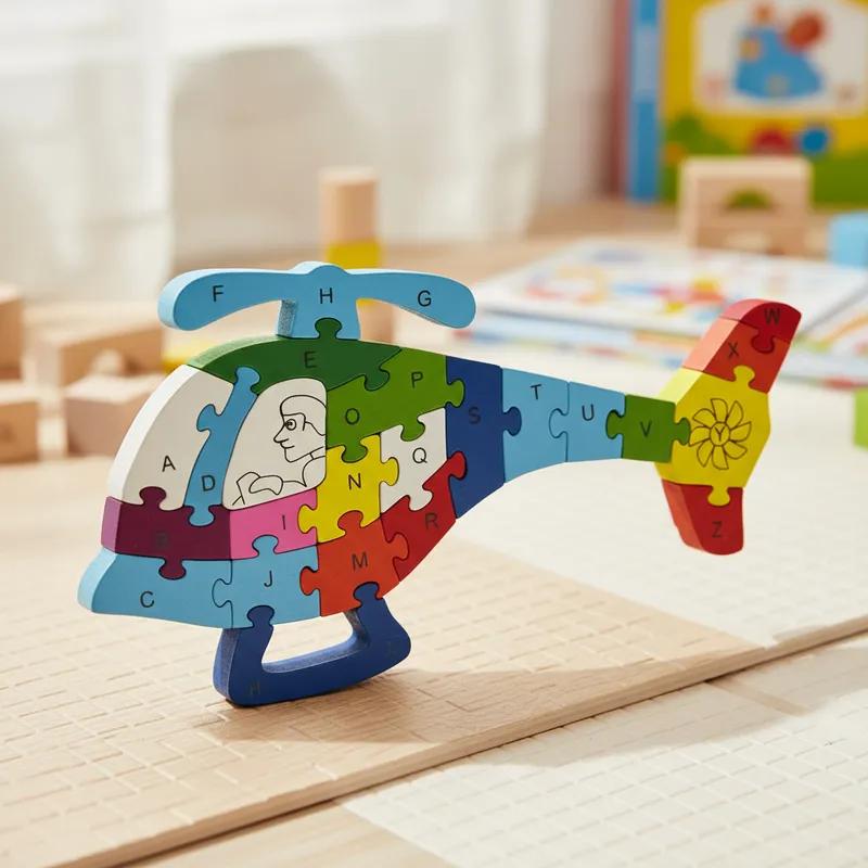 Quebra-cabeça Madeira Infantil Educativo Montessori Animais C/ 26 Peças Numeradas Brinquedo Didático