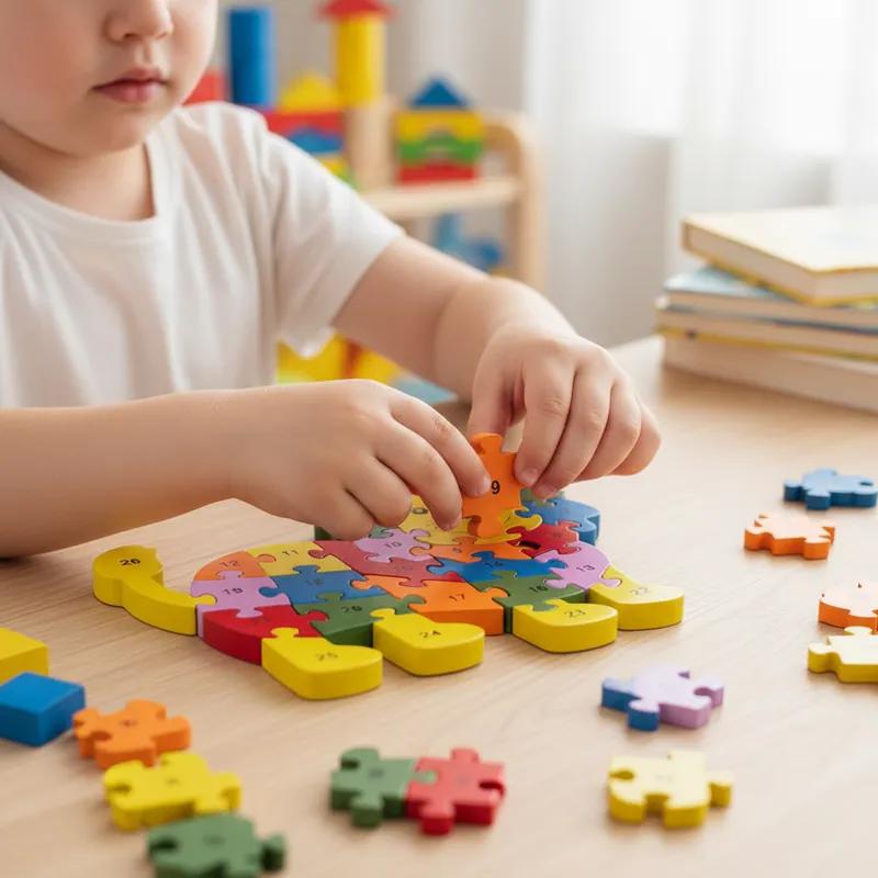 Quebra-cabeça Madeira Infantil Educativo Montessori Animais C/ 26 Peças Numeradas Brinquedo Didático