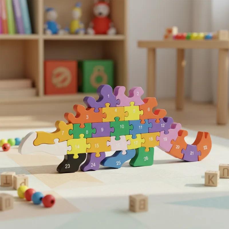 Quebra-cabeça Madeira Infantil Educativo Montessori Animais C/ 26 Peças Numeradas Brinquedo Didático
