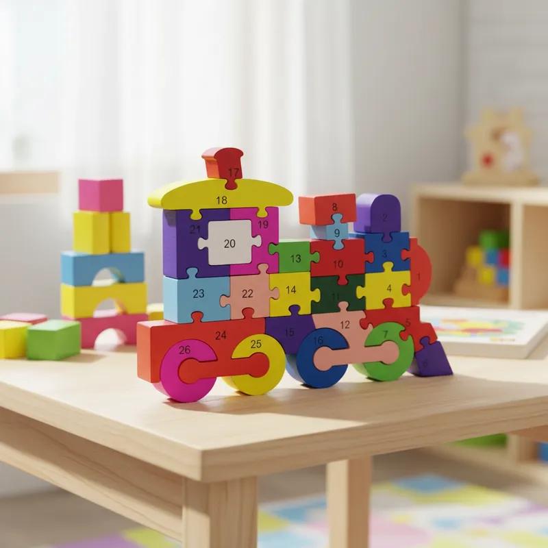 Quebra-cabeça Madeira Infantil Educativo Montessori Animais C/ 26 Peças Numeradas Brinquedo Didático