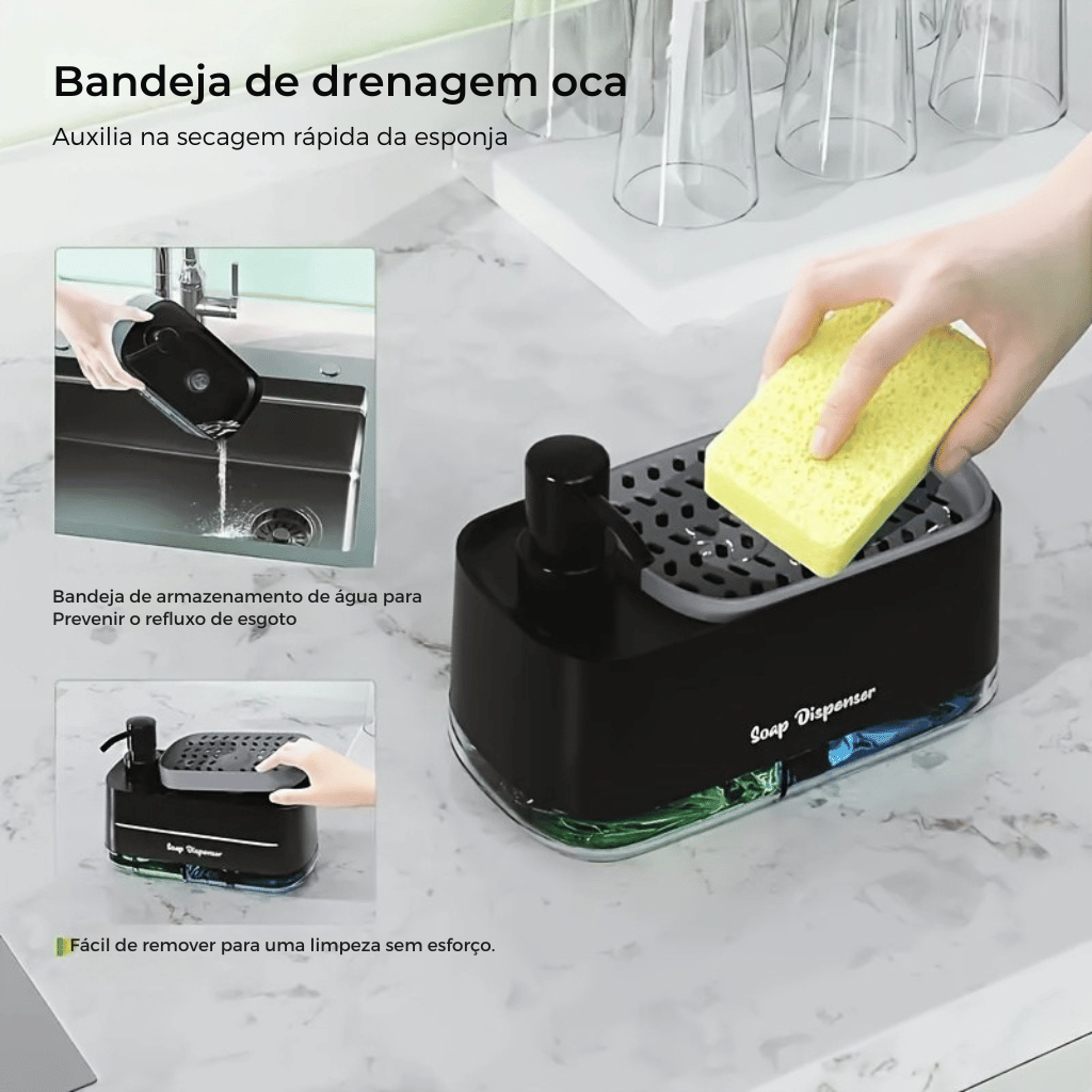 Dispensador de Sabão Elegante com Suporte de Esponja