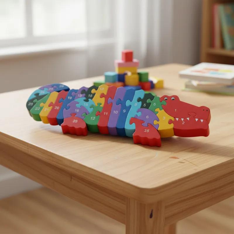 Quebra-cabeça Madeira Infantil Educativo Montessori Animais C/ 26 Peças Numeradas Brinquedo Didático