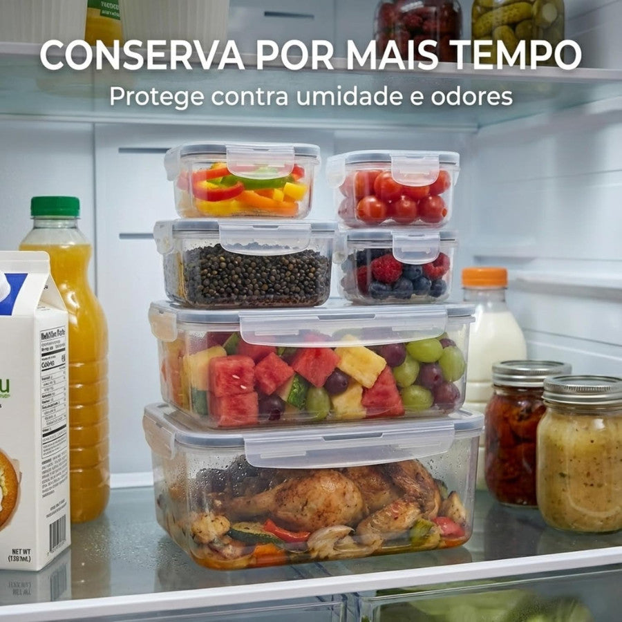 Kit Conjunto 6 Potes Herméticos Geladeira Marmita Tampa Click Vedação Silicone Borracha