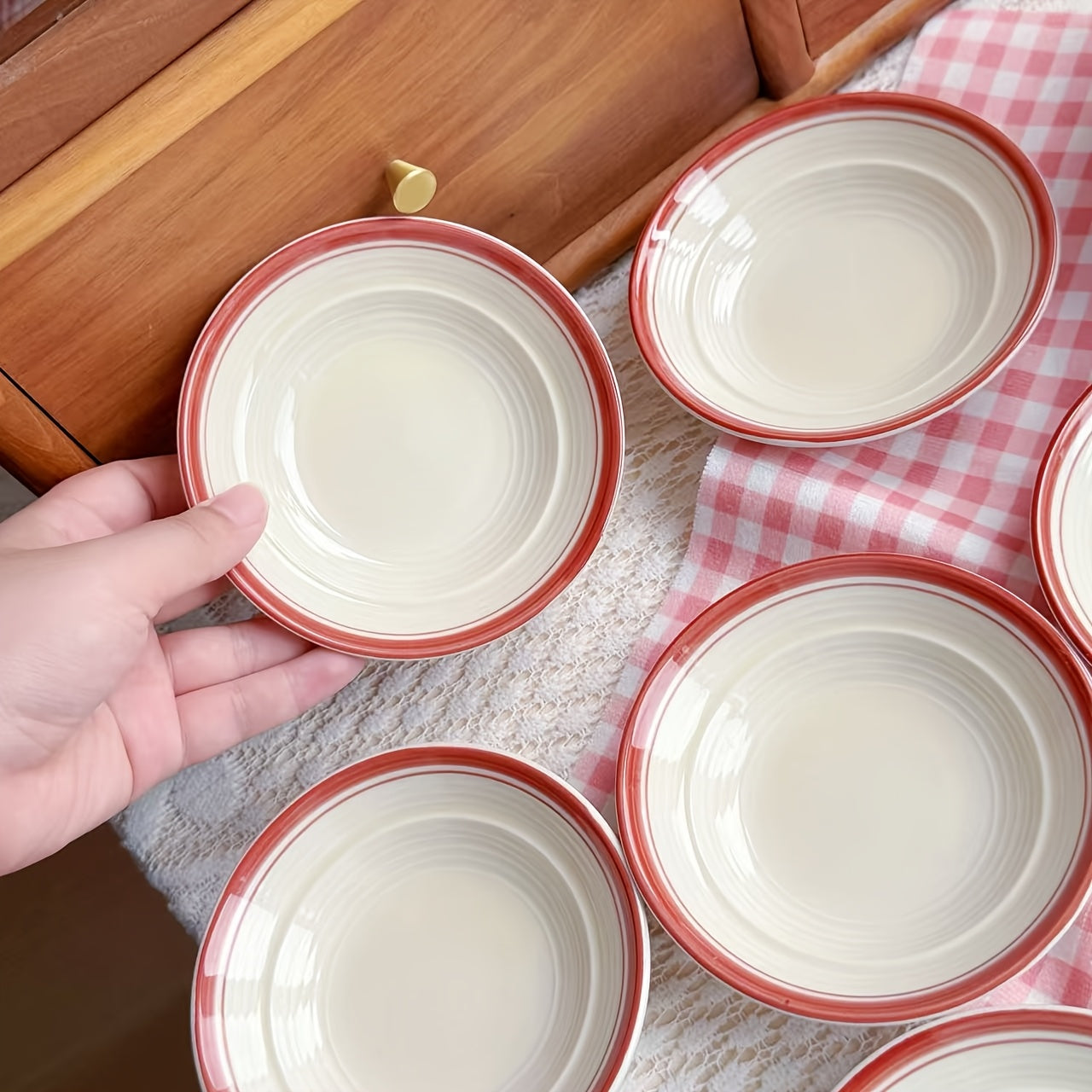 Conjunto de 4 Pratos de Cerâmica às Riscas com Bordas Verdes - Taças de Molho para Imersão de Cor Sólida Fáceis, Pratos de Snacks de 4,5 polegadas, Taças de Sobremesa, Adequadas para Cozinhas Domésticas e Restaurantes, para Servir Condimentos, Marmeladas, Sushi, Ketchup, Churrascos, Festas, Bolos