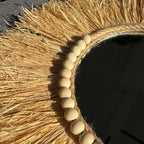 1 Peça Espelho de Parede de Ráfia e Contas de Madeira, Decoração de Alta Qualidade para Casa, Ornamento Artesanal Estilo Boêmio, Minimalista para Sala ou Quarto
