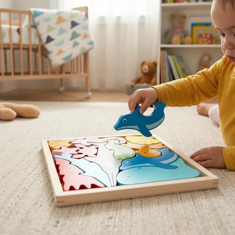 Quebra Cabeça Encaixe Divertido 3D Jogo da Velha MDF Educativo Brinquedo Bebê Pedagógico Sensorial