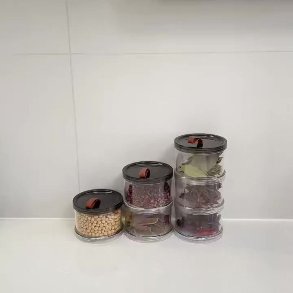 Caixa de Temperos Redonda de Três Andares de Mão, Recipiente Multicamadas para Conservação de Alimentos, Pote Transparente Hermético, Recipiente de Armazenamento de Grau Alimentício. Adequado para Grãos, Cereais, Lanches e Especiarias. Adequado para Armazenamento em Geladeira e Bancada, Organização