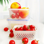 Caixa Grande de Armazenamento de Alimentos Reutilizável 2pçs/4pçs com Tampa Articulada e Cesto de Drenagem - Dupla Camada à Prova de Vazamento Adequada para Carne, Frutas, Legumes, Recipiente de Plástico Empilhável para Despensa, Geladeira, Organização de Cozinha, Recipiente Selado de Grande