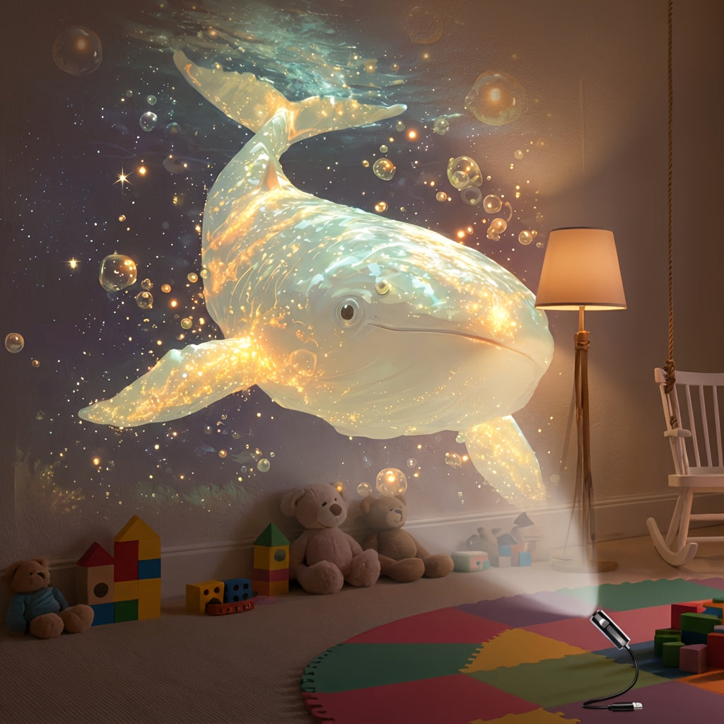 Projetor Portátil USB de Vida Marinha para Luz Noturna - Lâmpada Ambiente LED com Slides de Imagens Oceânicas Intercambiáveis (Baleia, Água-viva, Golfinho, Tartaruga) - Luz Noturna LED Romântica para Quarto, Sala de Estar, Teto do Carro - Decoração Criativa & Presente
