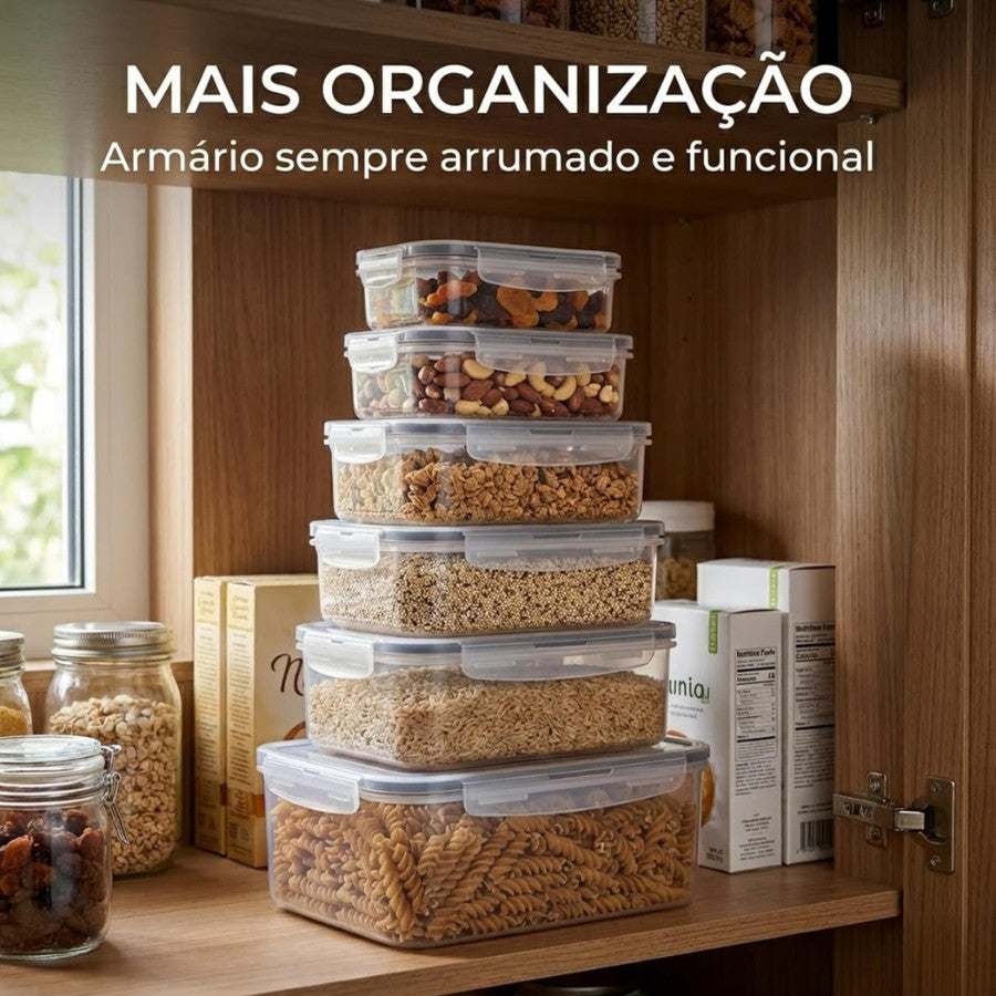 Kit Conjunto 6 Potes Herméticos Geladeira Marmita Tampa Click Vedação Silicone Borracha