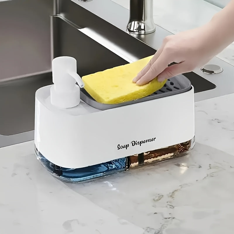 Dispensador de Sabão Preto Moderno com Design Elegante e Detalhes Coloridos para Casa de Banho e Cozinha - Caixa de Armazenamento de Bancada Chique com Suporte de Esponja Incorporado, Sem Ftalatos, Operação Manual, Perfeito para Sabão de Louça e Lavagem de Mãos