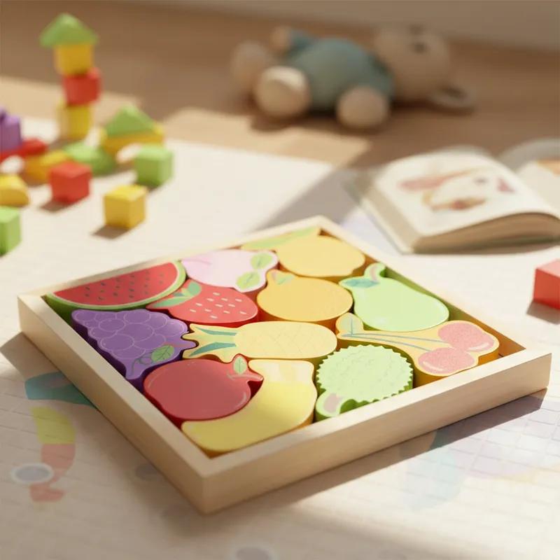 Quebra Cabeça Encaixe Divertido 3D Jogo da Velha MDF Educativo Brinquedo Bebê Pedagógico Sensorial