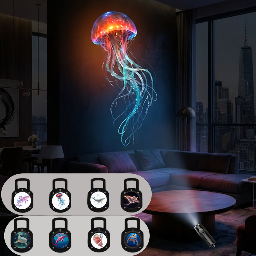 Projetor Portátil USB de Vida Marinha para Luz Noturna - Lâmpada Ambiente LED com Slides de Imagens Oceânicas Intercambiáveis (Baleia, Água-viva, Golfinho, Tartaruga) - Luz Noturna LED Romântica para Quarto, Sala de Estar, Teto do Carro - Decoração Criativa & Presente