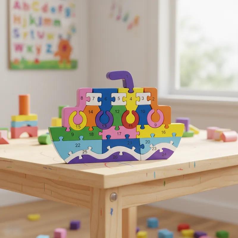 Quebra-cabeça Madeira Infantil Educativo Montessori Animais C/ 26 Peças Numeradas Brinquedo Didático