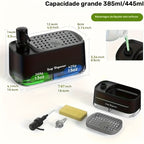 Dispensador de Sabão Preto Moderno com Design Elegante e Detalhes Coloridos para Casa de Banho e Cozinha - Caixa de Armazenamento de Bancada Chique com Suporte de Esponja Incorporado, Sem Ftalatos, Operação Manual, Perfeito para Sabão de Louça e Lavagem de Mãos
