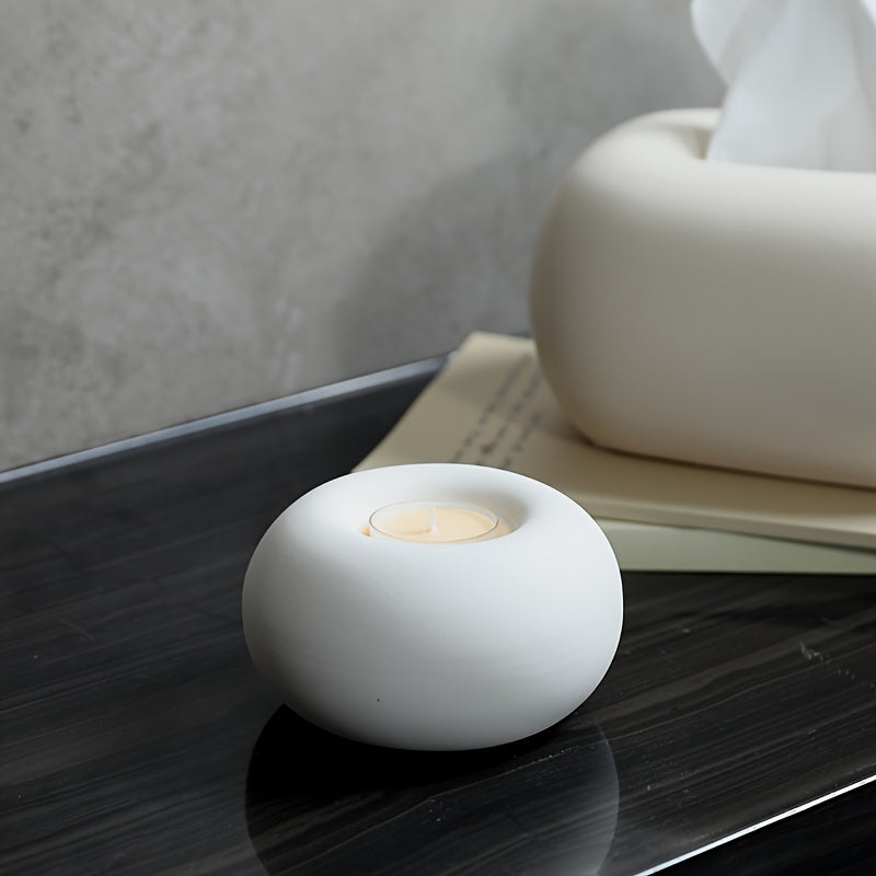 1 unidade de Porta-Velas Redondo de Cerâmica Branca Minimalista Moderno Estilo Nórdico, Adequado para Velas, Decoração de Mesa de Jantar Estilo Ins para Decoração de Casa para a Páscoa, Natal, Ação de Graças Decorações Suaves