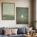 Conjunto de 2, Estampa Minimalista Verde Salva Pôr do Sol | Decoração Zen Escandinava, Obra de Arte de Paisagem Abstrata, Arte de Parede Boho em Tons Terra, Adequado para Quarto, Decoração de Sala de Estar, Presente de Inauguração, Sem Moldura
