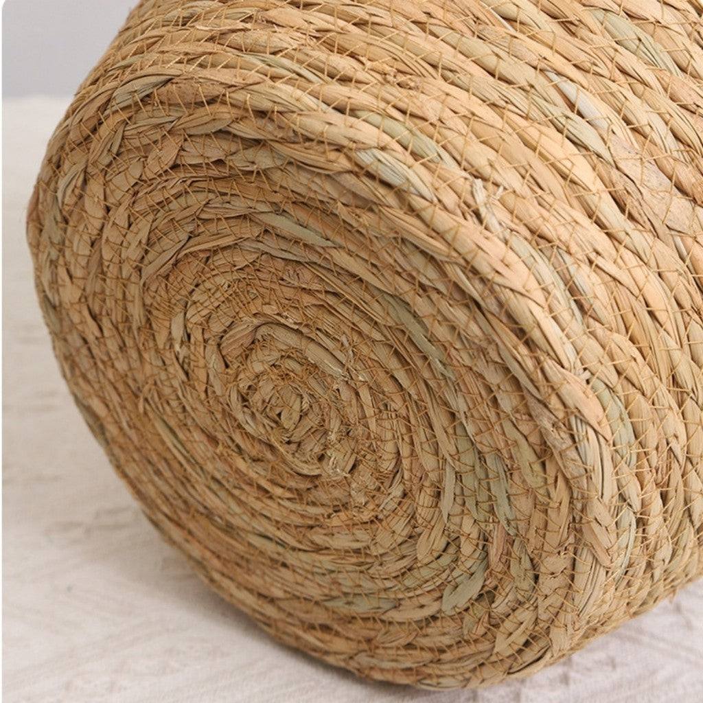Cesto Cachepot de Palha Natural Com Forro De Plástico Para Vaso