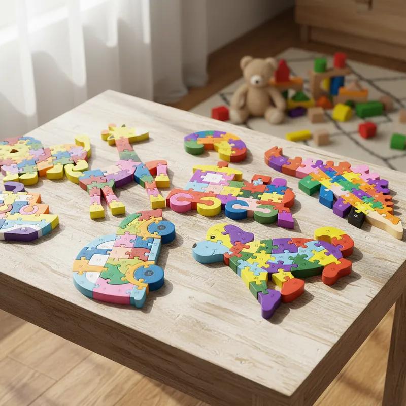 Quebra-cabeça Madeira Infantil Educativo Montessori Animais C/ 26 Peças Numeradas Brinquedo Didático
