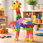 Quebra-cabeça Madeira Infantil Educativo Montessori Animais C/ 26 Peças Numeradas Brinquedo Didático