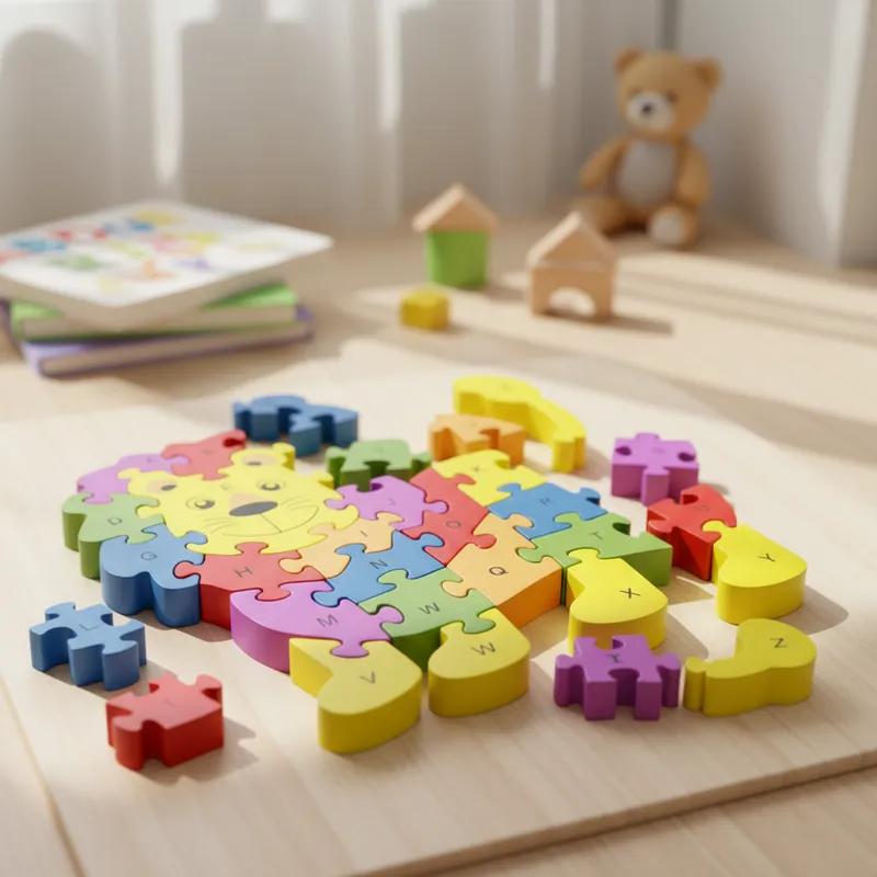 Quebra-cabeça Madeira Infantil Educativo Montessori Animais C/ 26 Peças Numeradas Brinquedo Didático