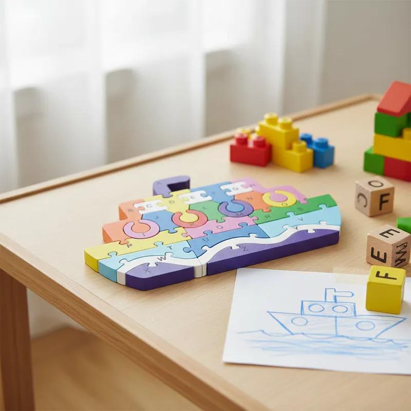 Quebra-cabeça Madeira Infantil Educativo Montessori Animais C/ 26 Peças Numeradas Brinquedo Didático