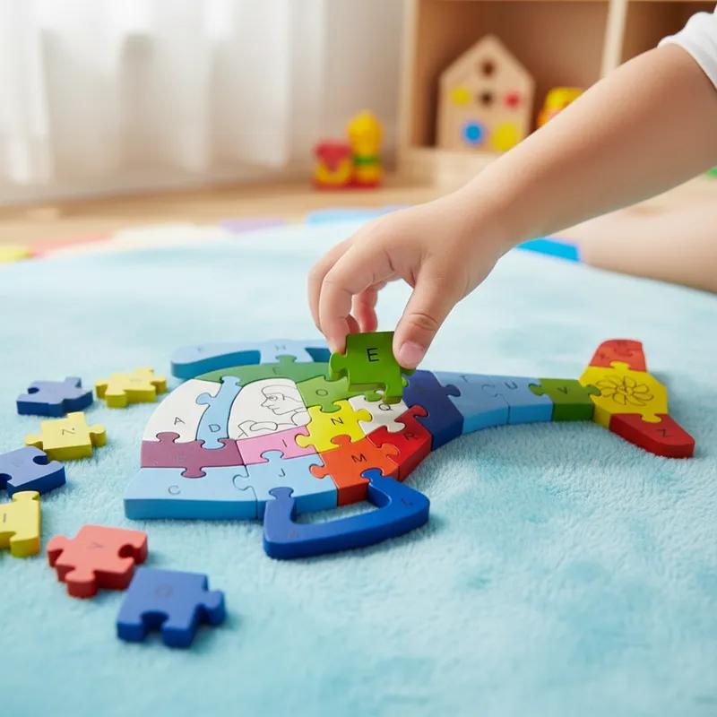 Quebra-cabeça Madeira Infantil Educativo Montessori Animais C/ 26 Peças Numeradas Brinquedo Didático
