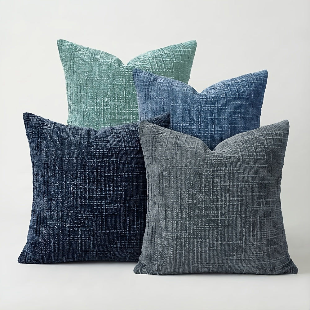 Conjunto de 4 Capas de Almofada Decorativas Boho em Chenille Macio com Textura, 45.72cm*45.72cm, Capas de Almofada Rústicas Lisas com Detalhes, Cores Misturadas, Fecho de Zíper, Tecido, Poliéster, Estilo Aconchegante de Casa de Campo, Lavar à Mão Apenas, Adequado para Primavera, Verão, Outono e Inverno