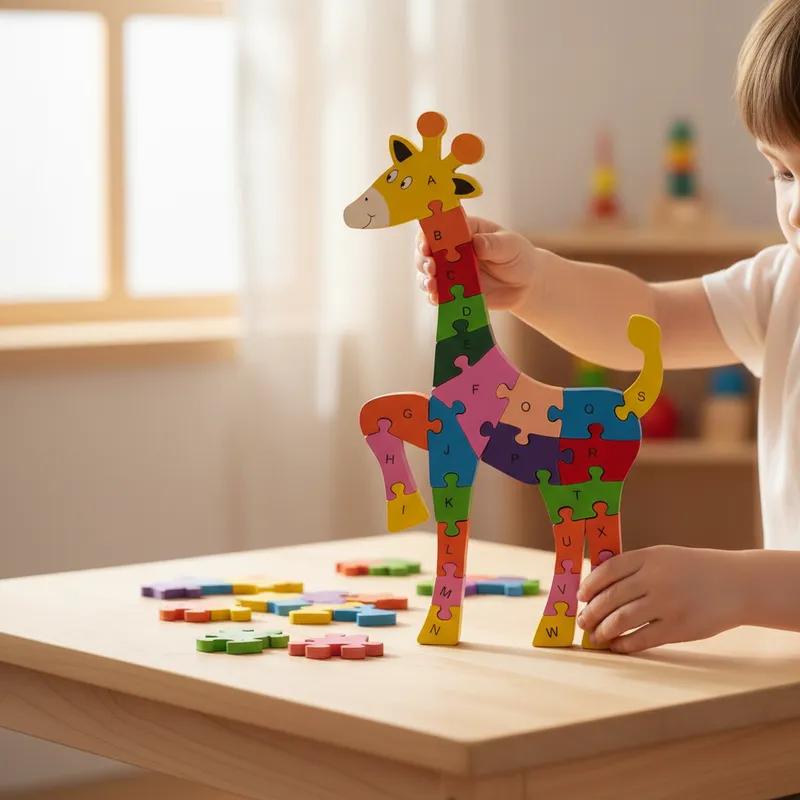 Quebra-cabeça Madeira Infantil Educativo Montessori Animais C/ 26 Peças Numeradas Brinquedo Didático