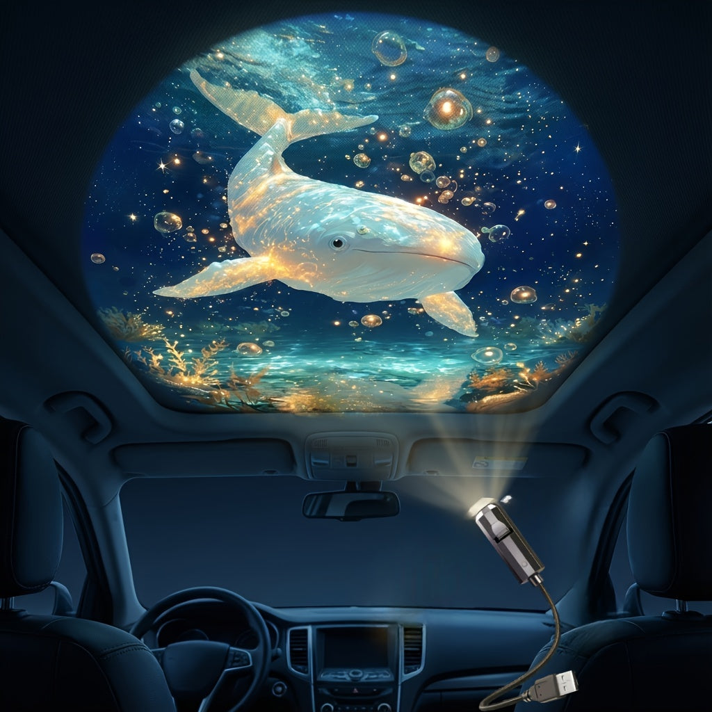 Projetor Portátil USB de Vida Marinha para Luz Noturna - Lâmpada Ambiente LED com Slides de Imagens Oceânicas Intercambiáveis (Baleia, Água-viva, Golfinho, Tartaruga) - Luz Noturna LED Romântica para Quarto, Sala de Estar, Teto do Carro - Decoração Criativa & Presente