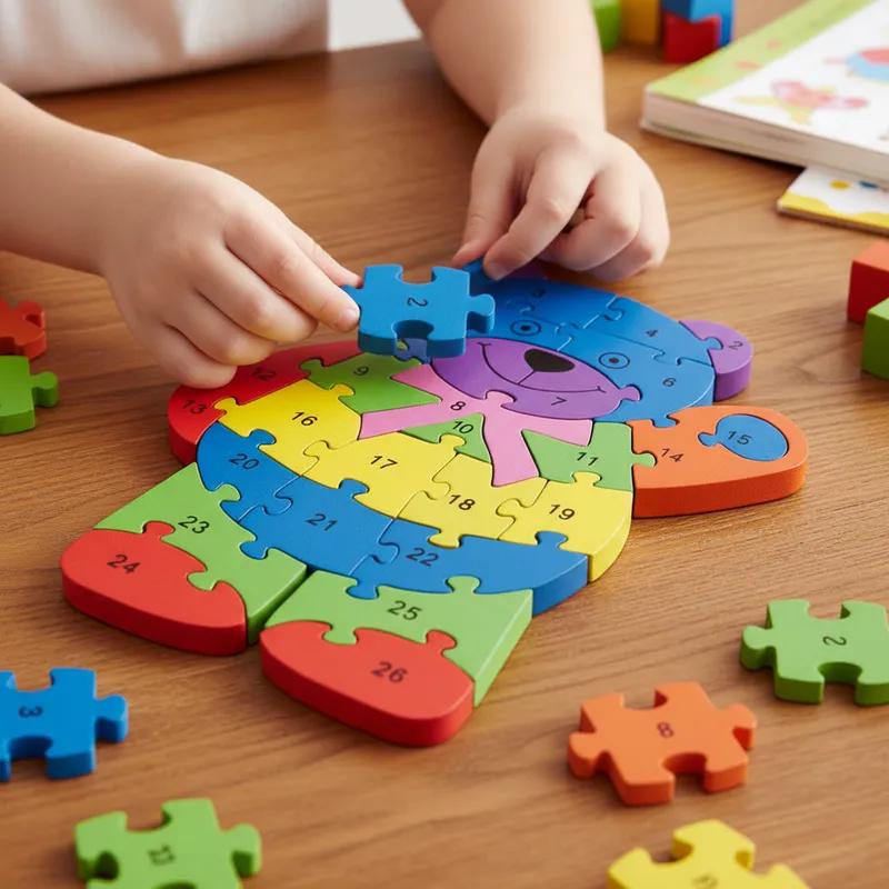 Quebra-cabeça Madeira Infantil Educativo Montessori Animais C/ 26 Peças Numeradas Brinquedo Didático