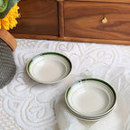 Conjunto de 4 Pratos de Cerâmica às Riscas com Bordas Verdes - Taças de Molho para Imersão de Cor Sólida Fáceis, Pratos de Snacks de 4,5 polegadas, Taças de Sobremesa, Adequadas para Cozinhas Domésticas e Restaurantes, para Servir Condimentos, Marmeladas, Sushi, Ketchup, Churrascos, Festas, Bolos