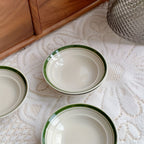 Conjunto de 4 Pratos de Cerâmica às Riscas com Bordas Verdes - Taças de Molho para Imersão de Cor Sólida Fáceis, Pratos de Snacks de 4,5 polegadas, Taças de Sobremesa, Adequadas para Cozinhas Domésticas e Restaurantes, para Servir Condimentos, Marmeladas, Sushi, Ketchup, Churrascos, Festas, Bolos