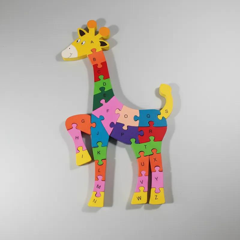 Quebra-cabeça Madeira Infantil Educativo Montessori Animais C/ 26 Peças Numeradas Brinquedo Didático