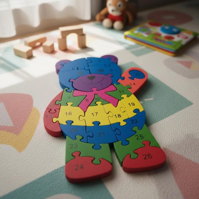 Quebra-cabeça Madeira Infantil Educativo Montessori Animais C/ 26 Peças Numeradas Brinquedo Didático
