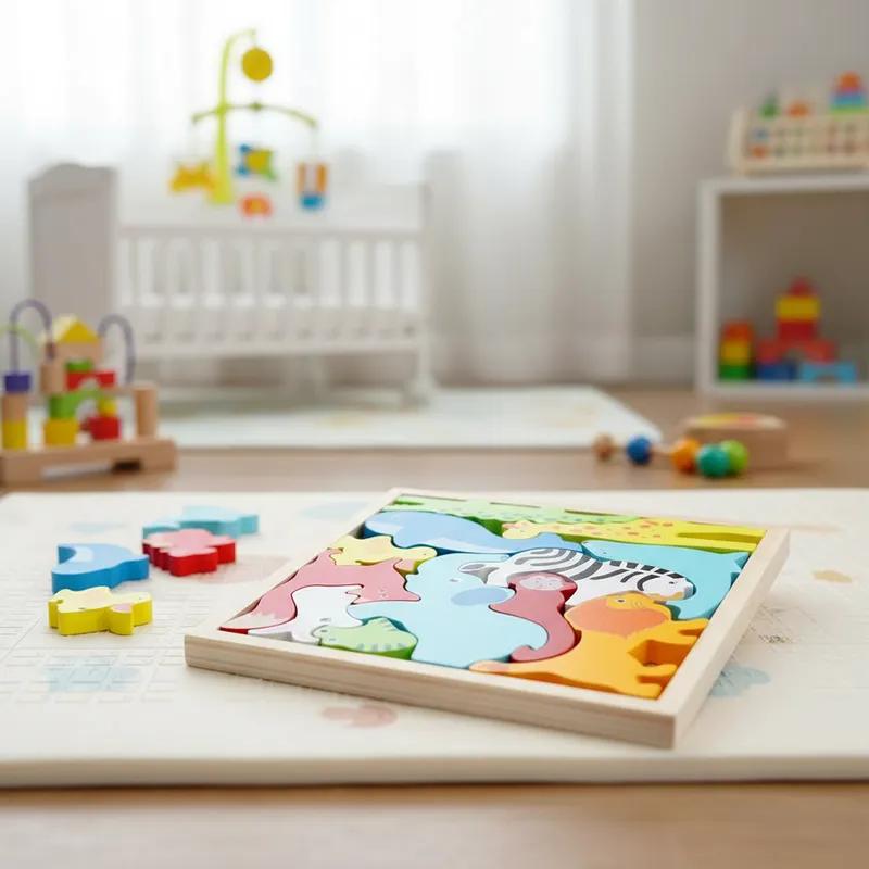 Quebra Cabeça Encaixe Divertido 3D Jogo da Velha MDF Educativo Brinquedo Bebê Pedagógico Sensorial