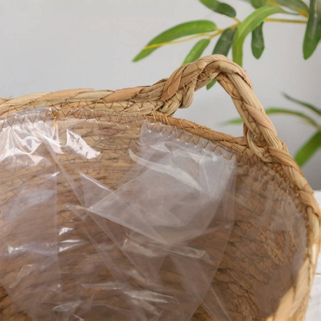 Cesto Cachepot de Palha Natural Com Forro De Plástico Para Vaso