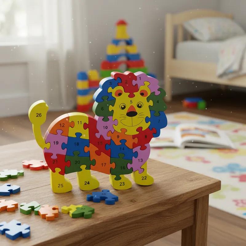 Quebra-cabeça Madeira Infantil Educativo Montessori Animais C/ 26 Peças Numeradas Brinquedo Didático