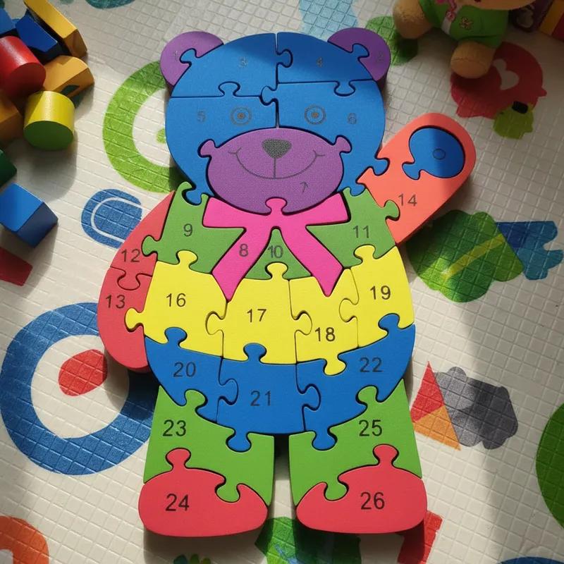Quebra-cabeça Madeira Infantil Educativo Montessori Animais C/ 26 Peças Numeradas Brinquedo Didático