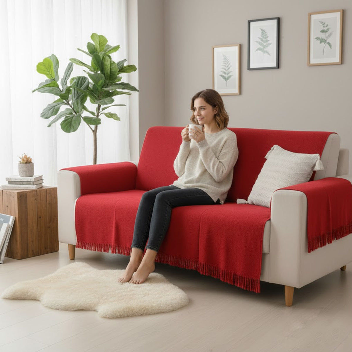 Manta para sofa capa para sofa Vermelho 210x110m