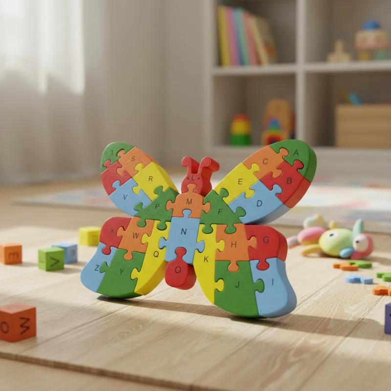 Quebra-cabeça Madeira Infantil Educativo Montessori Animais C/ 26 Peças Numeradas Brinquedo Didático