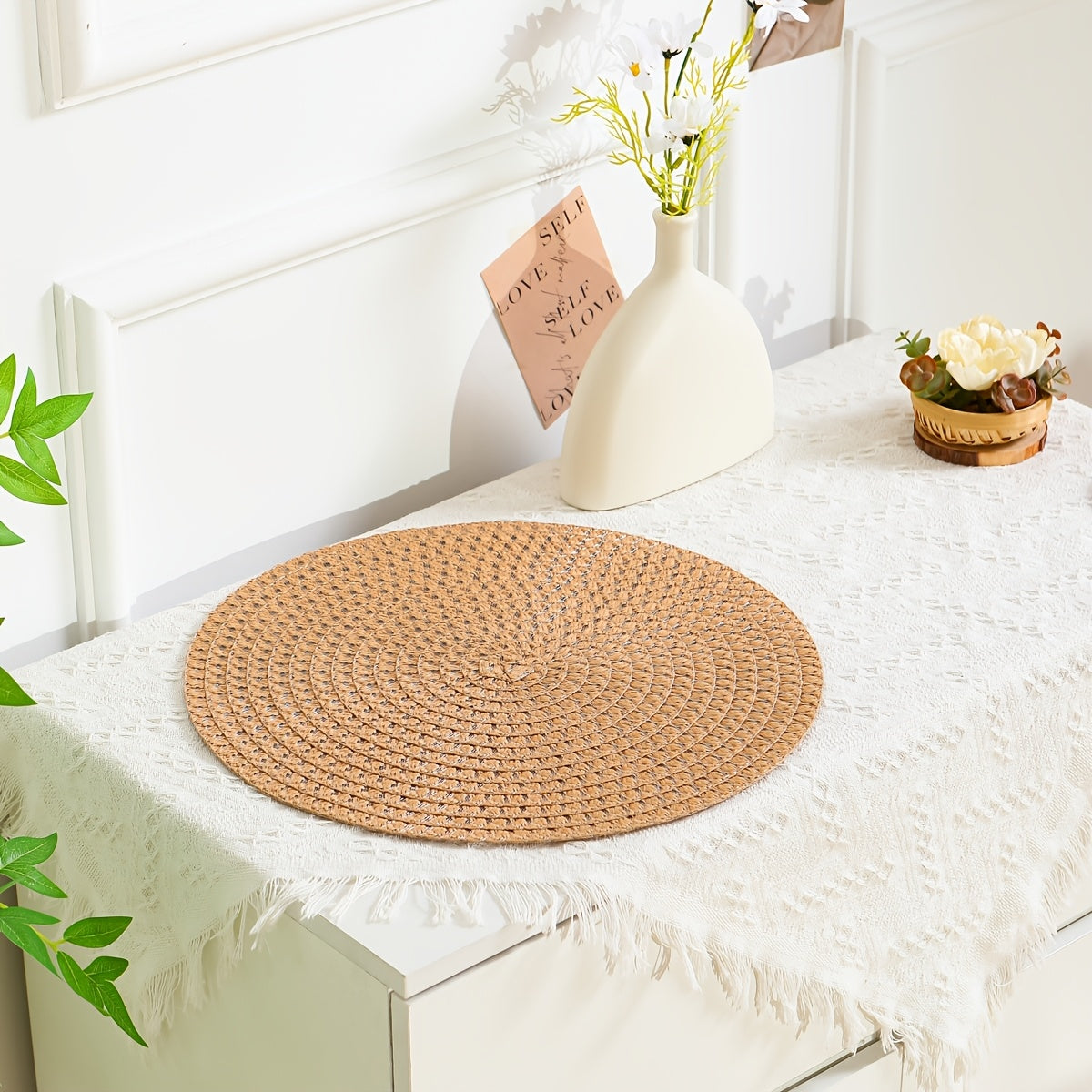 2/4/6 unidades de individual de linho para a primavera e o verão, individual de mesa resistente ao calor e lavável, bases para utensílios, bases para pratos, individual de mesa para decoração de casa