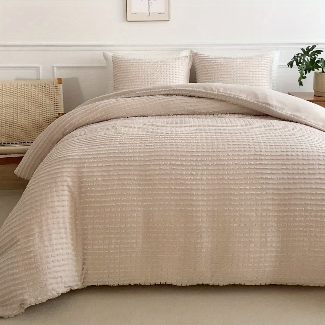 Conjunto de Capa de Edredom Tufted 2/3pcs (1 Capa de Edredom + 1/2 Fronhas) com Fecho de Correr, Conjunto de Roupa de Cama Macio e Leve com Bordado Boho Shabby Chic para Todas as Estações (Branco, Cinza, Caqui e Amarelo)