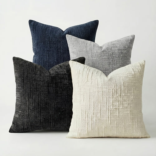 Conjunto de 4 Capas de Almofada Decorativas Boho em Chenille Macio com Textura, 45.72cm*45.72cm, Capas de Almofada Rústicas Lisas com Detalhes, Cores Misturadas, Fecho de Zíper, Tecido, Poliéster, Estilo Aconchegante de Casa de Campo, Lavar à Mão Apenas, Adequado para Primavera, Verão, Outono e Inverno